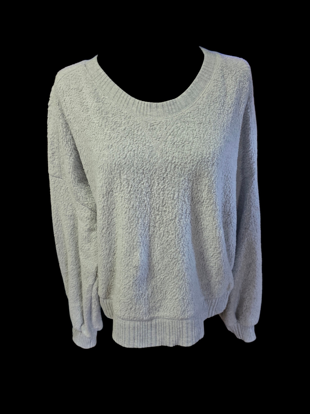 Auden Pale Gray Scoop Neck Textured Knit Sweater